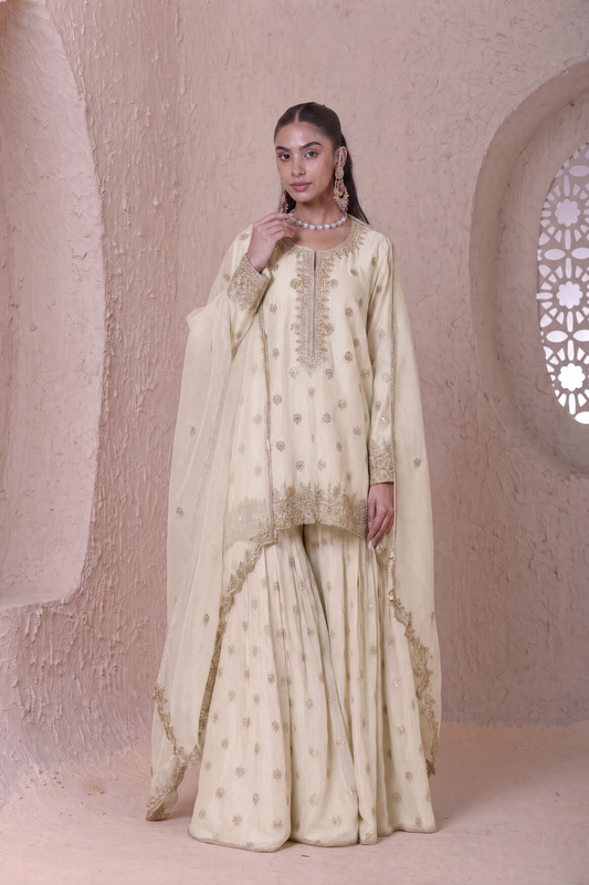 Rangrez  Ivory Butti Sharara Set