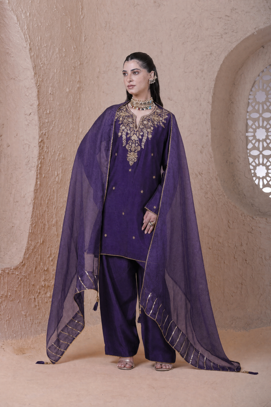 Rangrez Purple Short Kurta Set