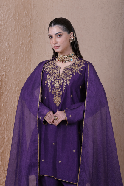 Rangrez Purple Short Kurta Set