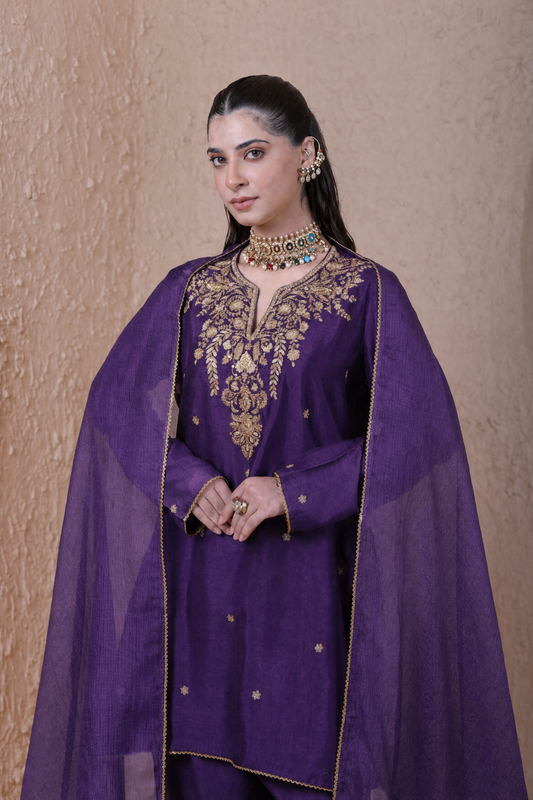 Rangrez Purple Short Kurta Set