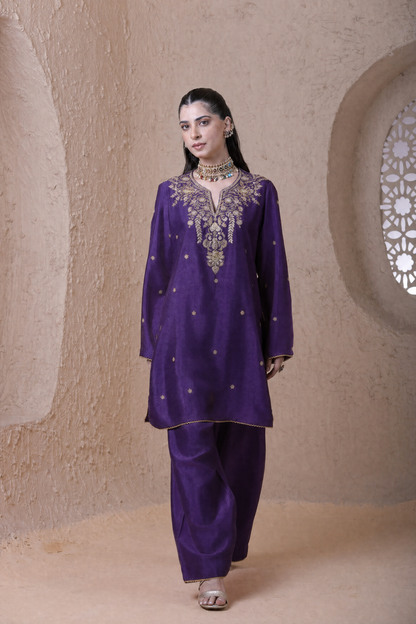 Rangrez Purple Short Kurta Set