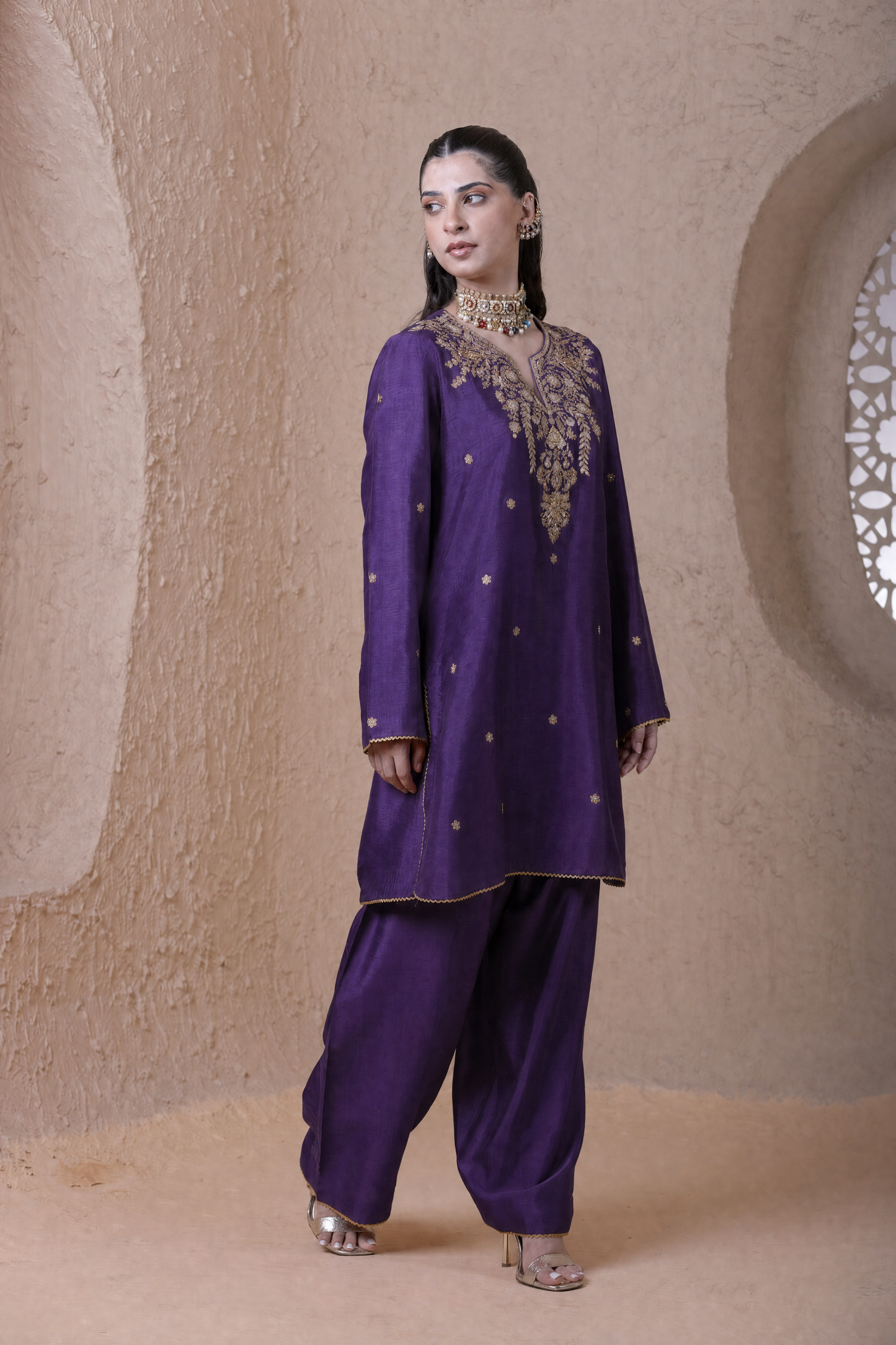 Rangrez Purple Short Kurta Set