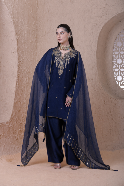 Rangrez  Blue Short Kurta Set