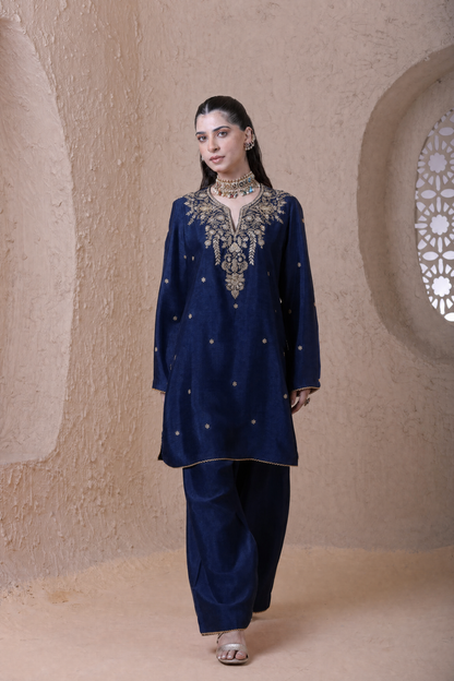 Rangrez  Blue Short Kurta Set