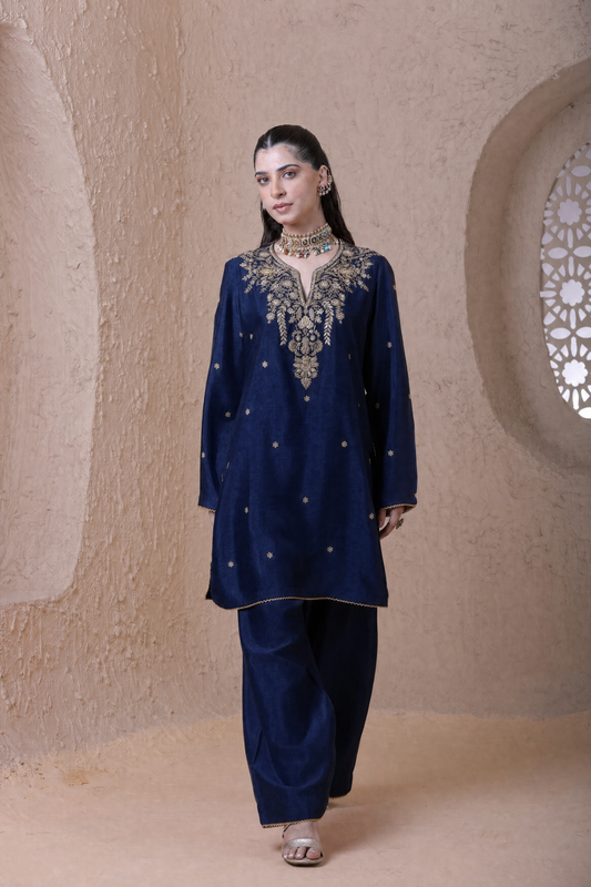 Rangrez  Blue Short Kurta Set