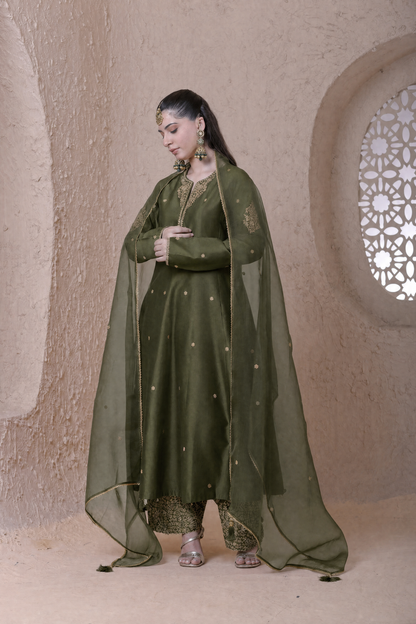 Rangrez Olive Kalidar Set