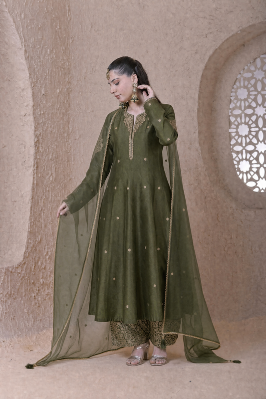 Rangrez Olive Kalidar Set