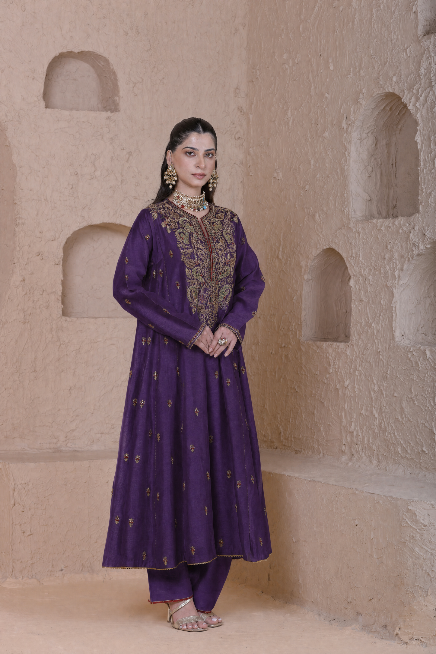 Rangrez Purple Long Pheran Kurta Set