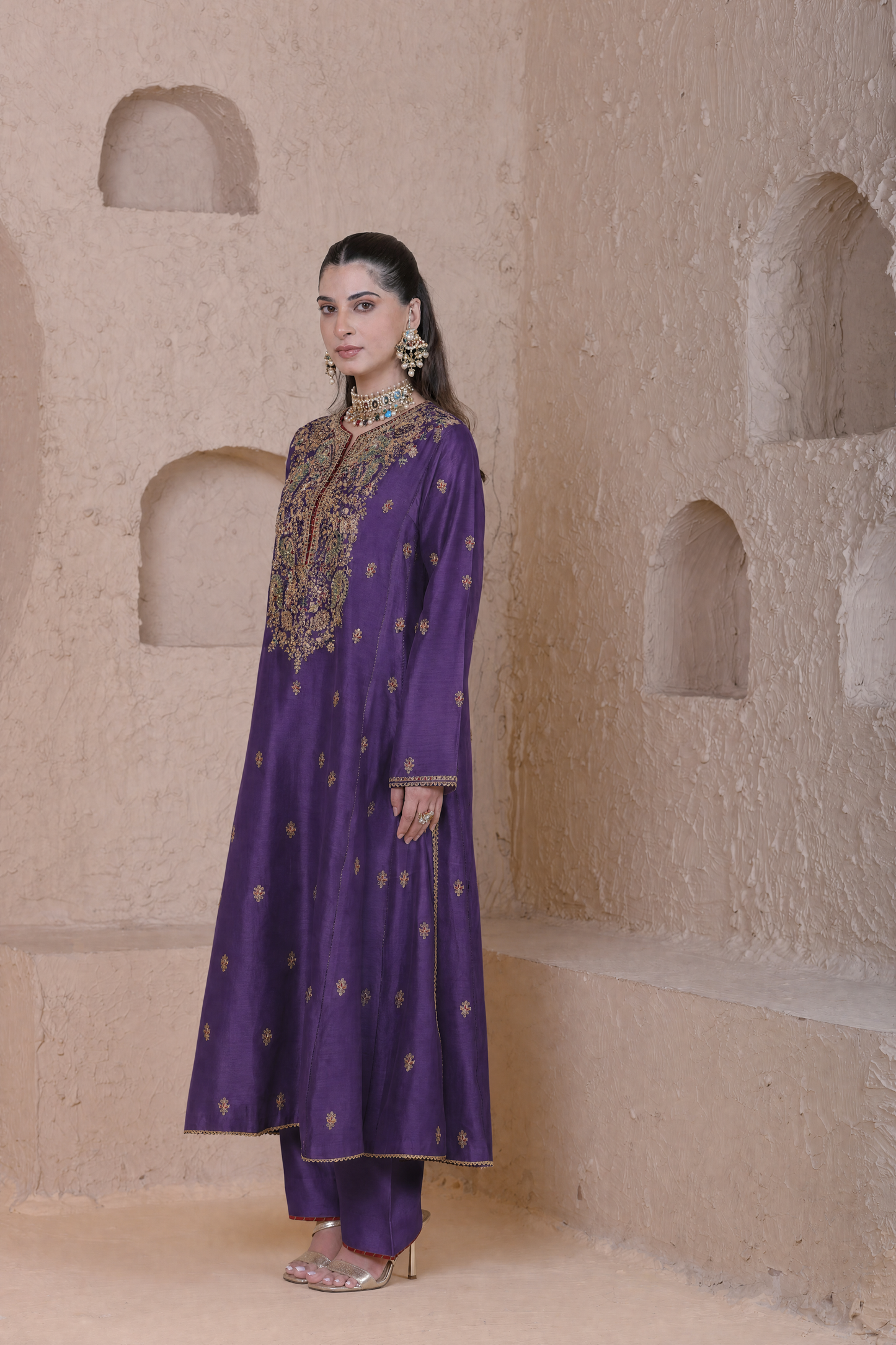 Rangrez Purple Long Pheran Kurta Set