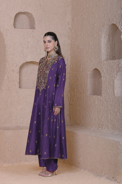 Rangrez Purple Long Pheran Kurta Set