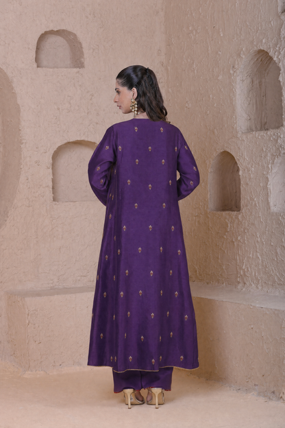 Rangrez Purple Long Pheran Kurta Set