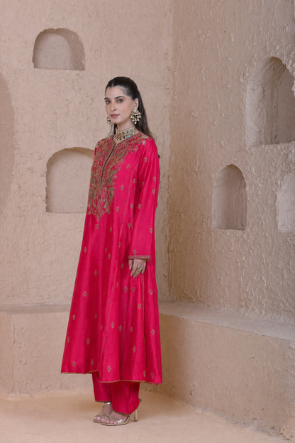 Rangrez  Pink Long Pheran Kurta Set