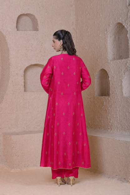 Rangrez  Pink Long Pheran Kurta Set