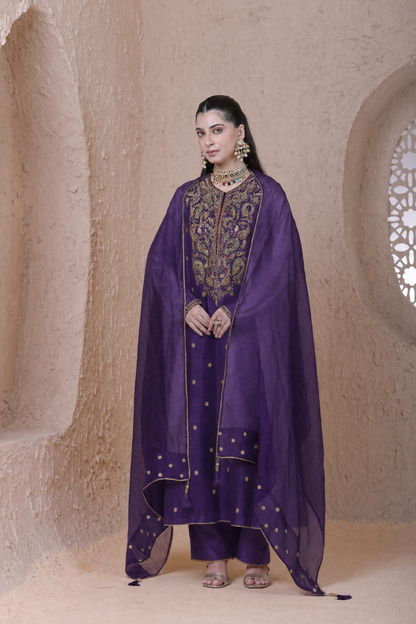 Rangrez Purple Long Pheran Kurta Set