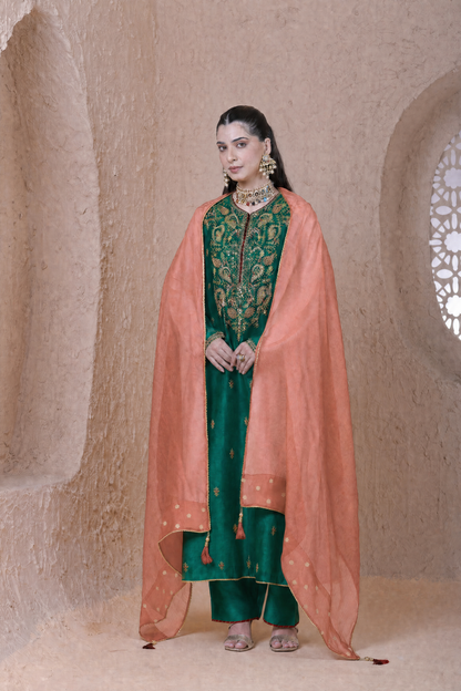 Rangrez  Green Long Pheran Kurta Set
