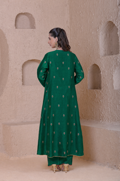 Rangrez  Green Long Pheran Kurta Set