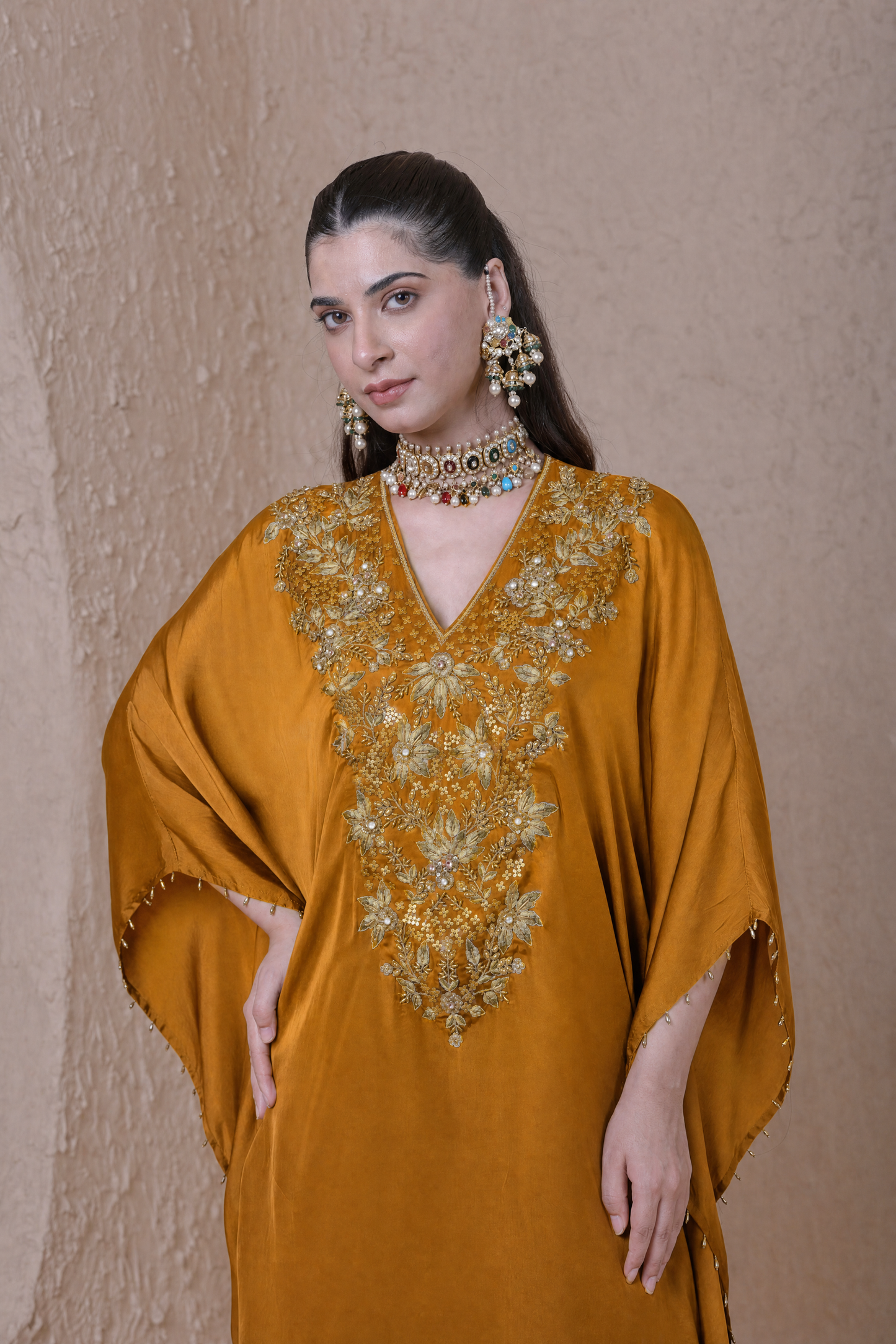 Rangrez Mustard Kaftan Set