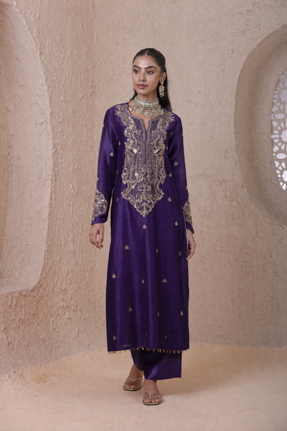 Rangrez Purple Aari Dori Long Kurta Set