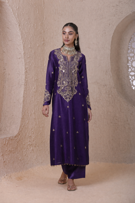 Rangrez Purple Aari Dori Long Kurta Set