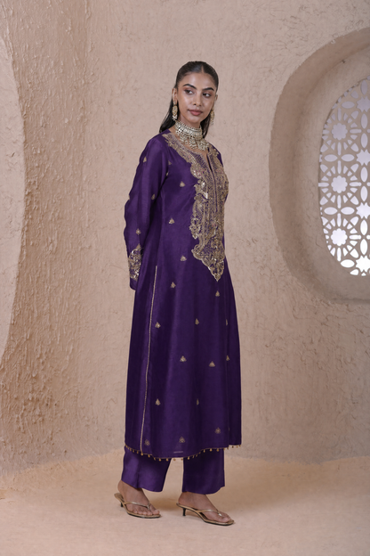 Rangrez Purple Aari Dori Long Kurta Set