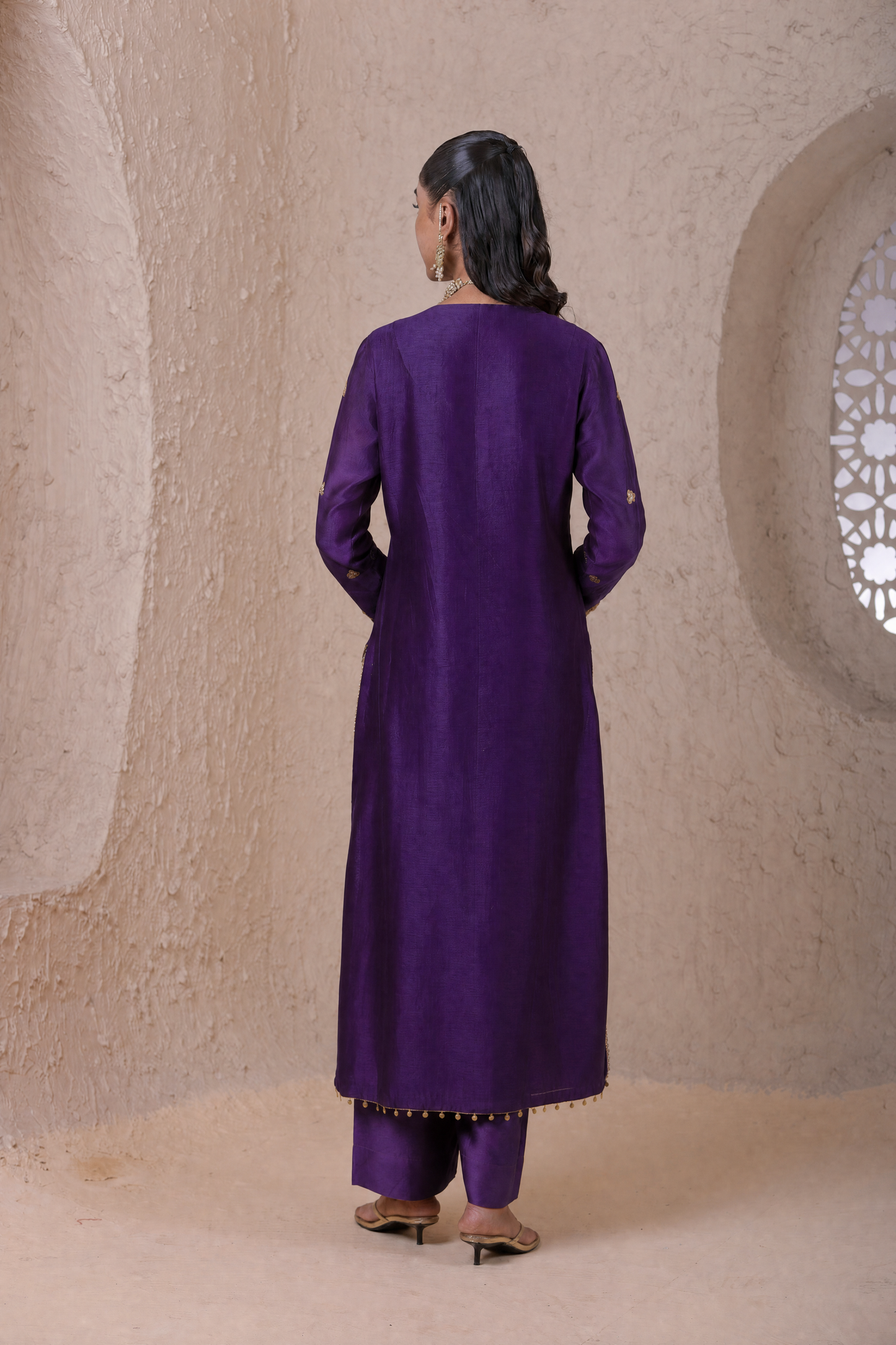 Rangrez Purple Aari Dori Long Kurta Set
