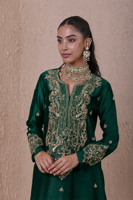Rangrez  Green Aari Dori Long Kurta Set