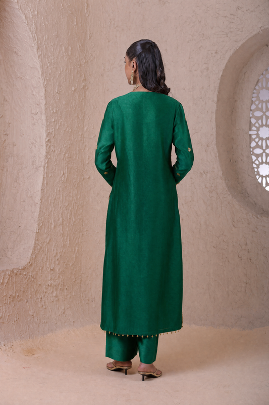 Rangrez  Green Aari Dori Long Kurta Set