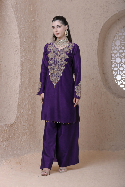 Rangrez Purple Aari dori Short Kurta Set