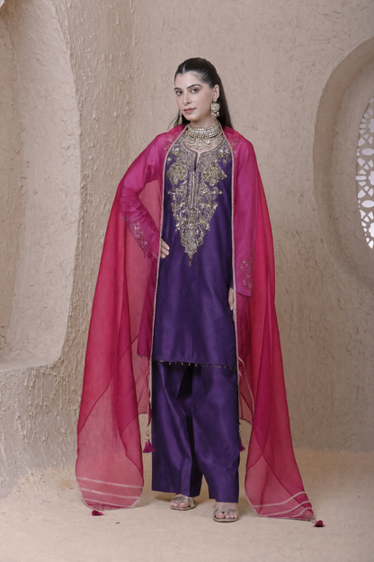 Rangrez Purple Aari dori Short Kurta Set