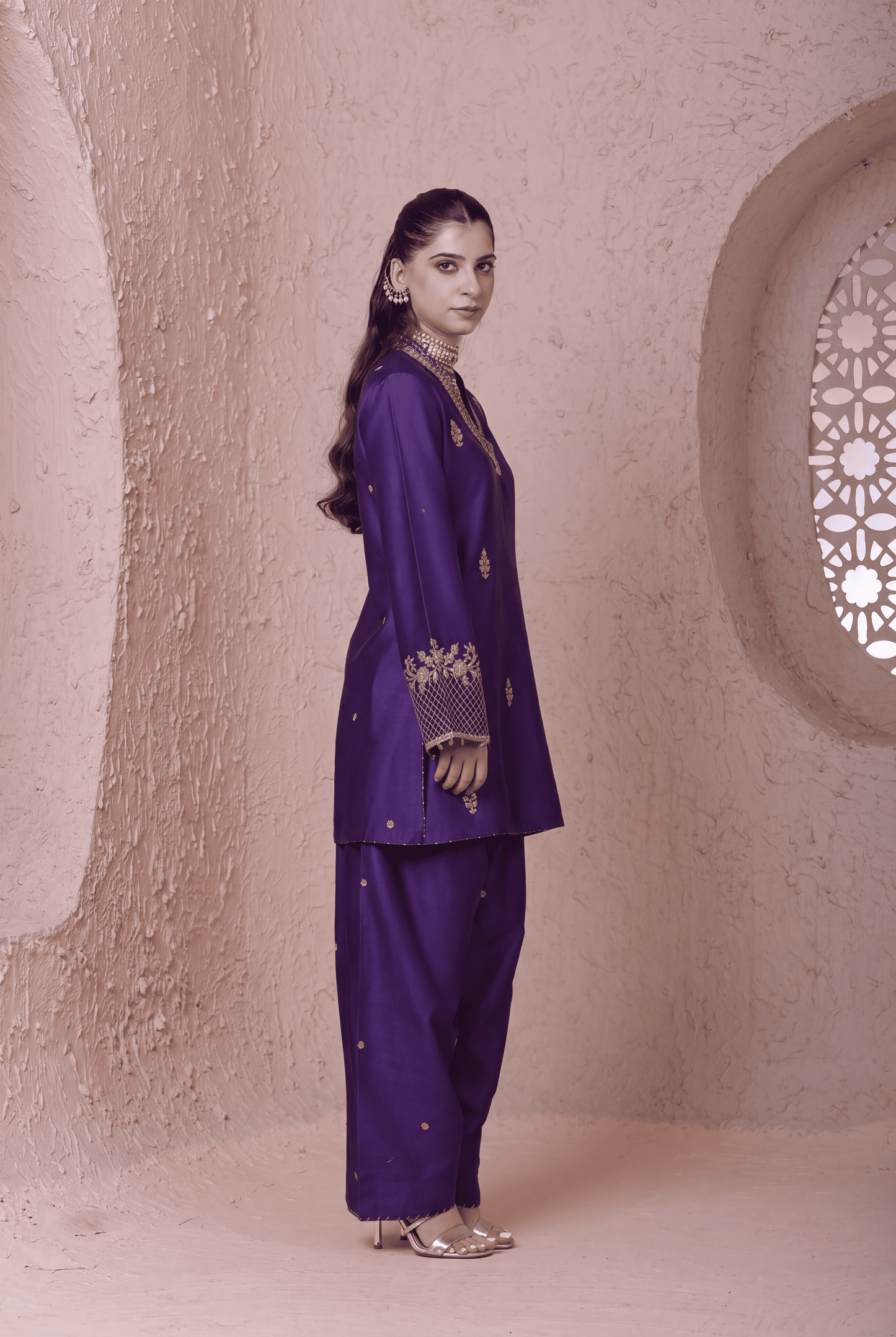 Rangrez  Purple V Neck Short Kurta Set