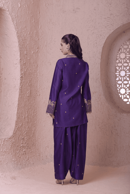 Rangrez  Purple V Neck Short Kurta Set