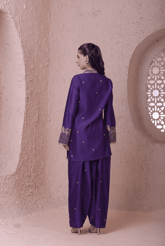 Rangrez  Purple V Neck Short Kurta Set
