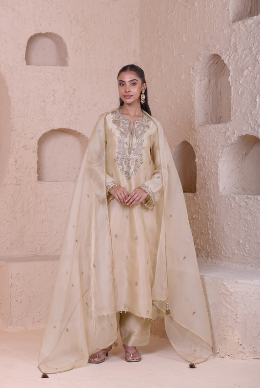 Rangrez Ivory Straight Long Kurta Set