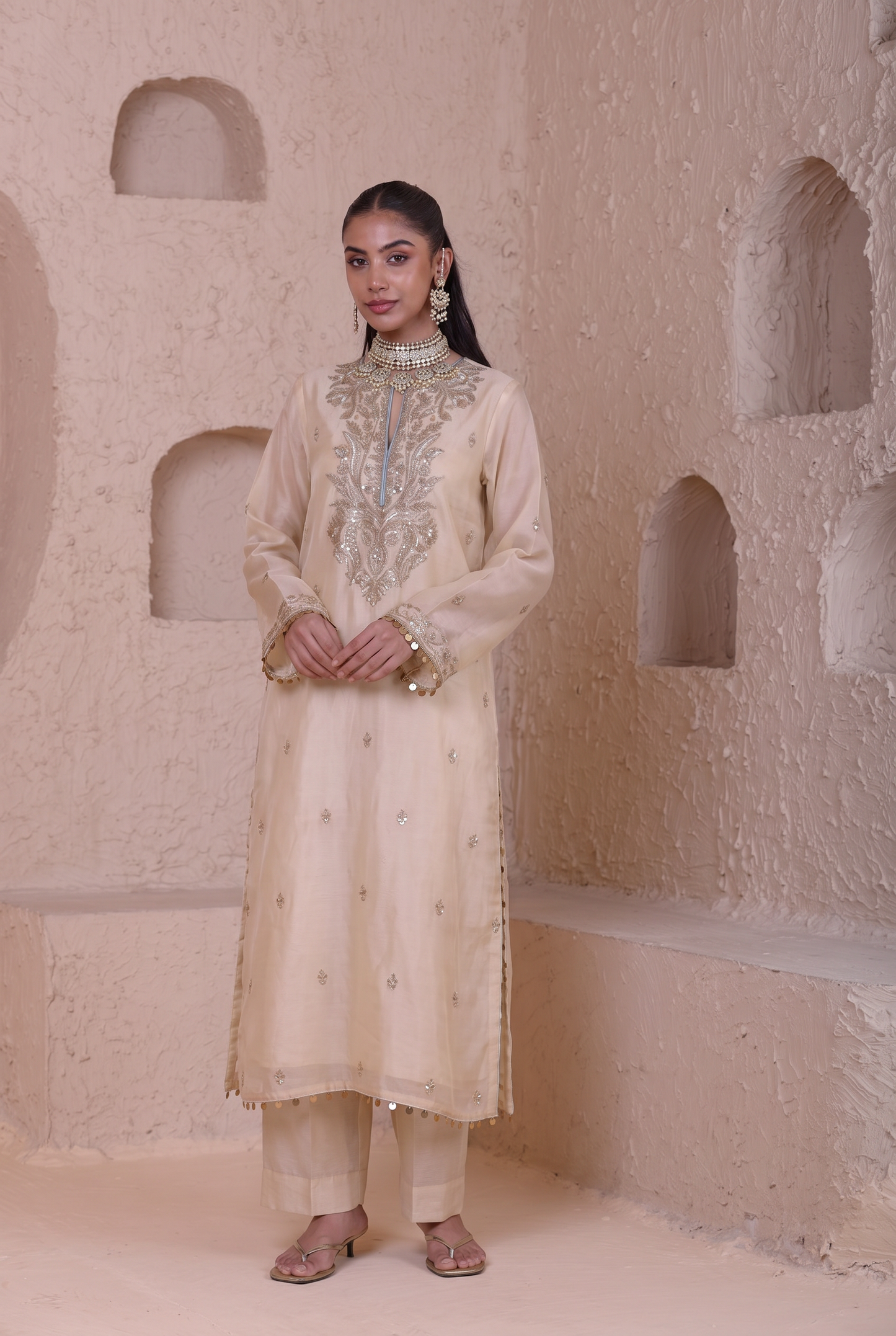 Rangrez Ivory Straight Long Kurta Set