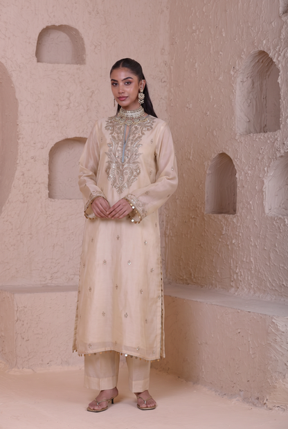 Rangrez Ivory Straight Long Kurta Set