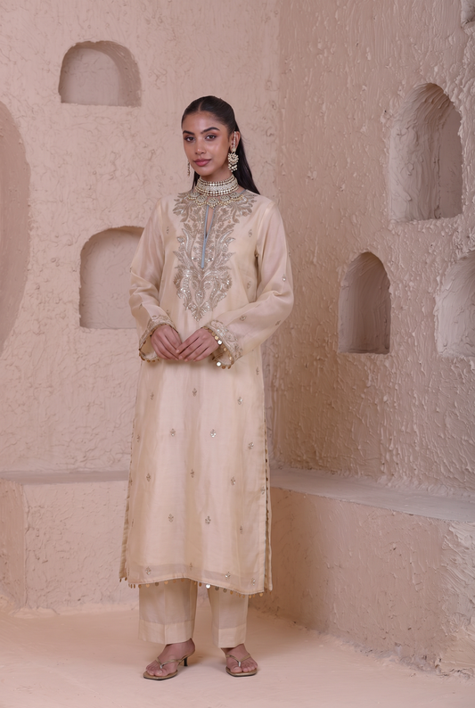 Rangrez Ivory Straight Long Kurta Set