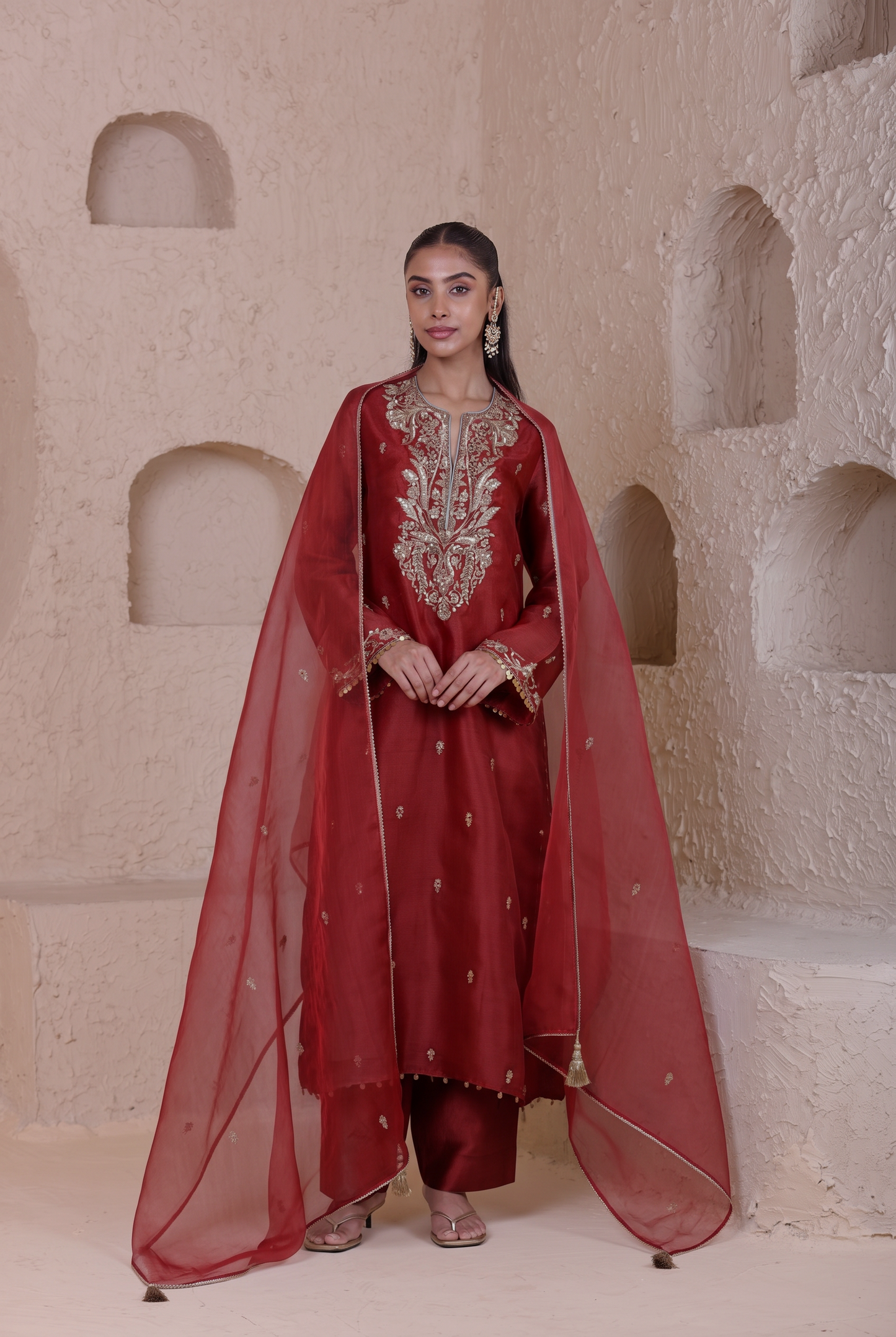 Rangrez Maroon Straight Long Kurta Set