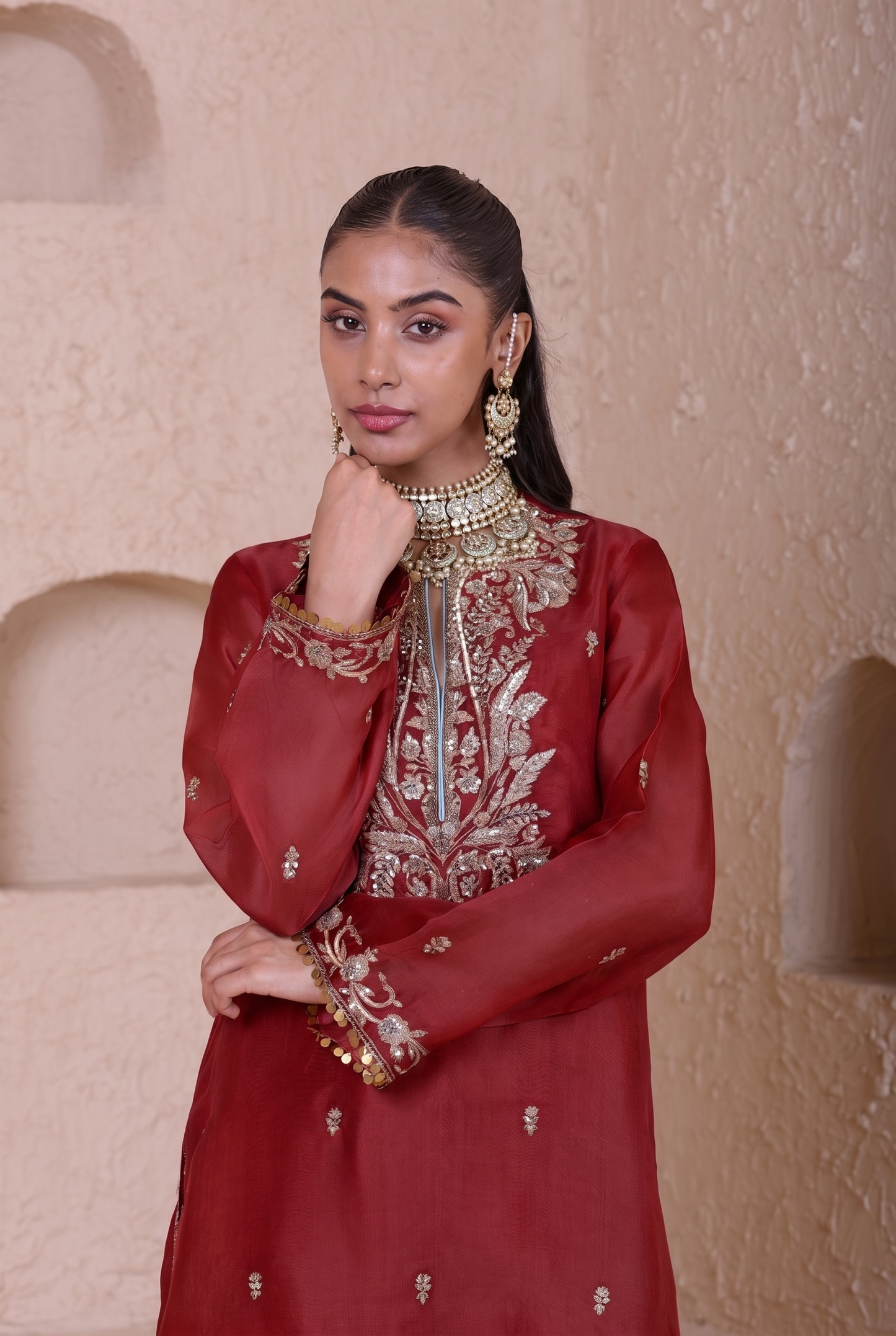 Rangrez Maroon Straight Long Kurta Set