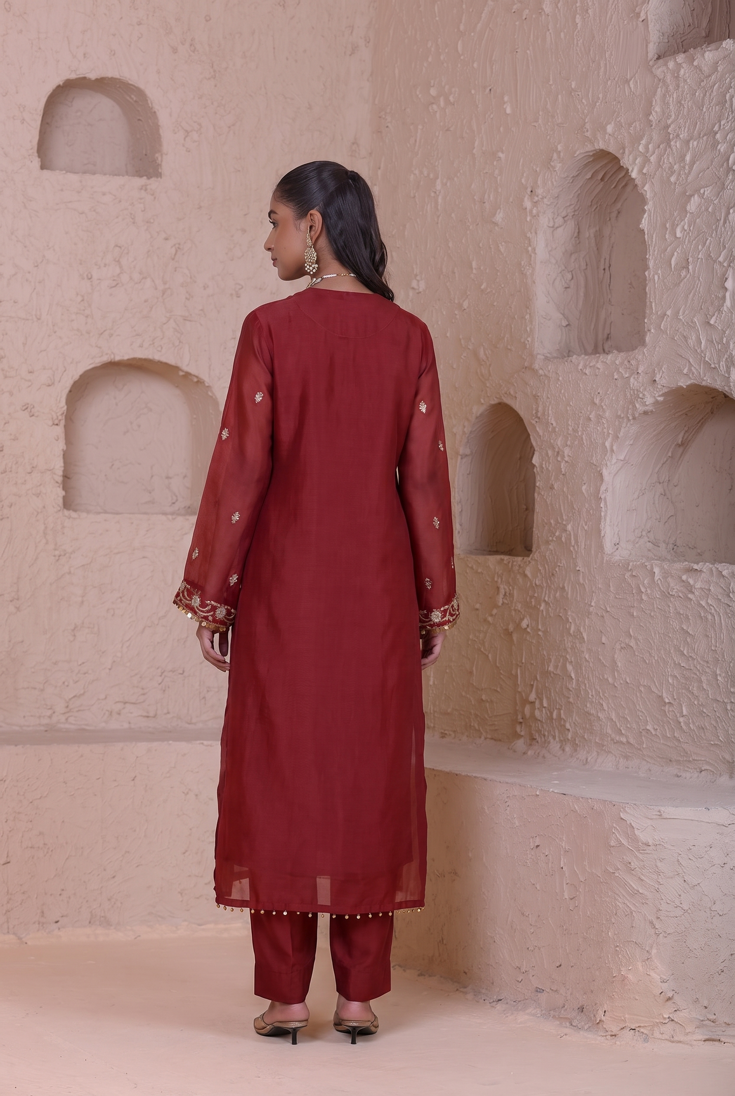 Rangrez Maroon Straight Long Kurta Set