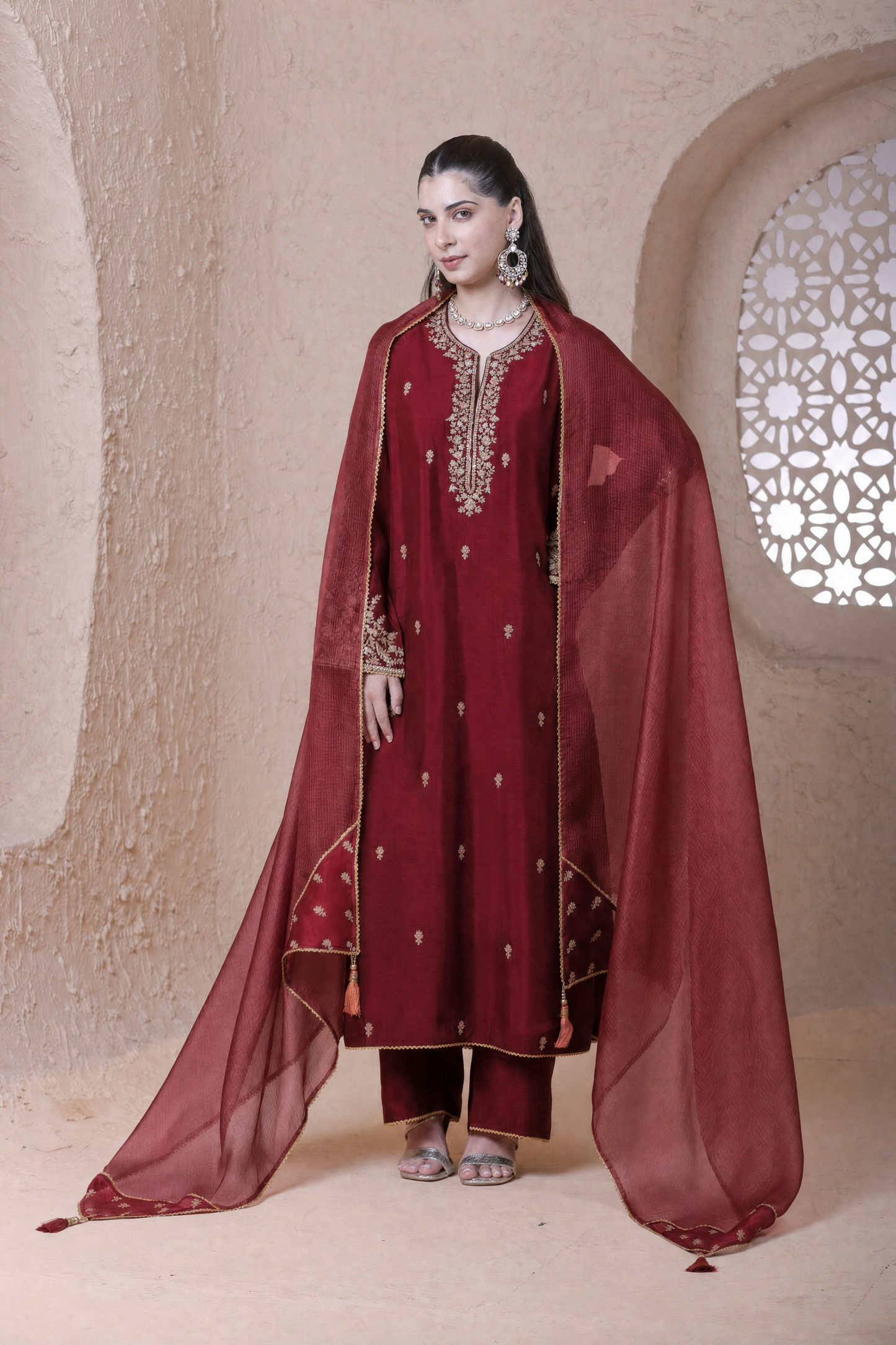 Rangrez Maroon Heavy Sleeves Kurta Set (Copy)