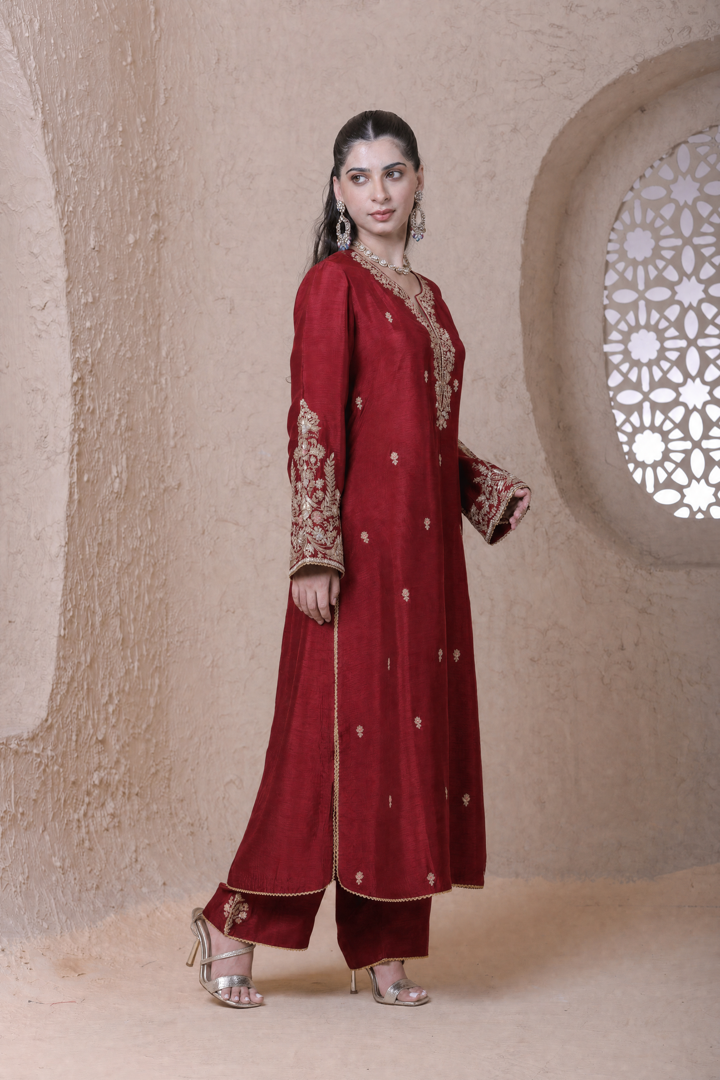 Rangrez Maroon Heavy Sleeves Kurta Set (Copy)