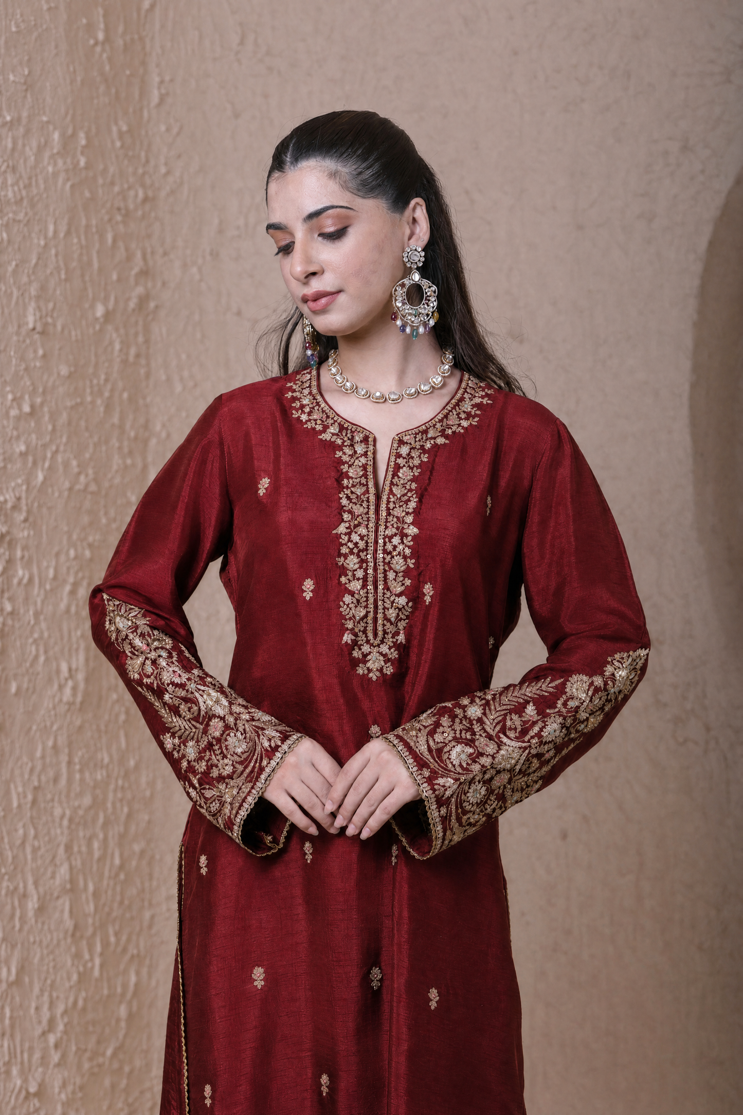 Rangrez Maroon Heavy Sleeves Kurta Set (Copy)
