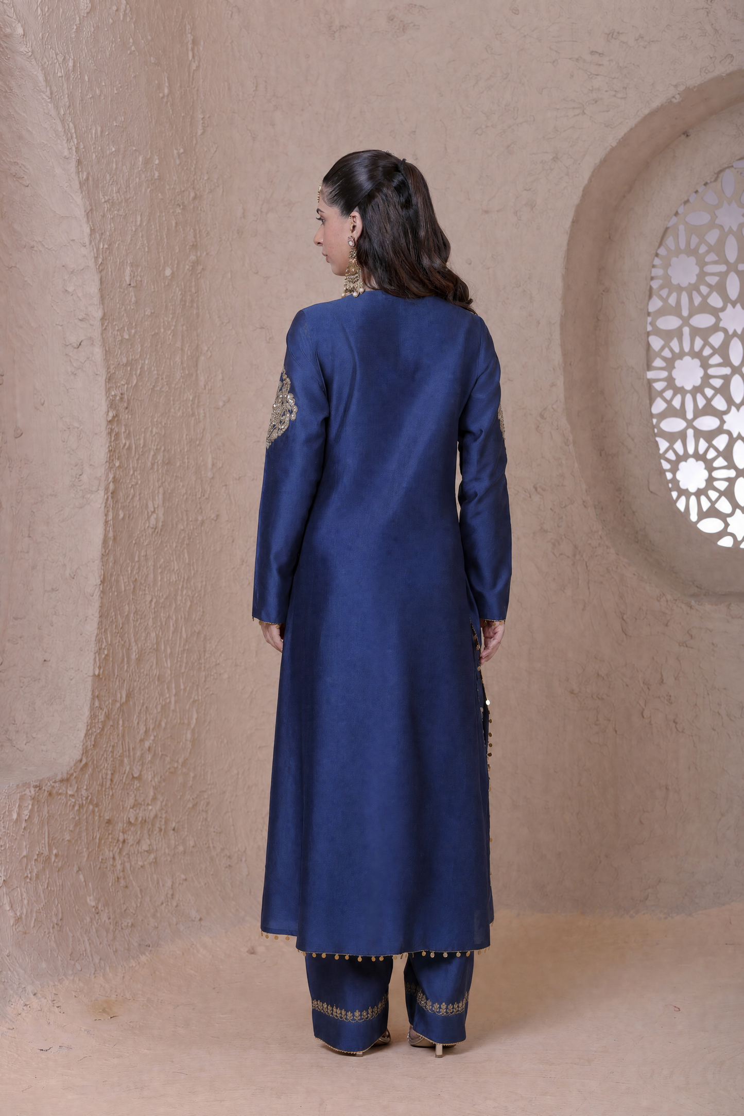 Rangrez Blue Heavy Neck Long Kurta Set