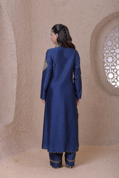 Rangrez Blue Heavy Neck Long Kurta Set