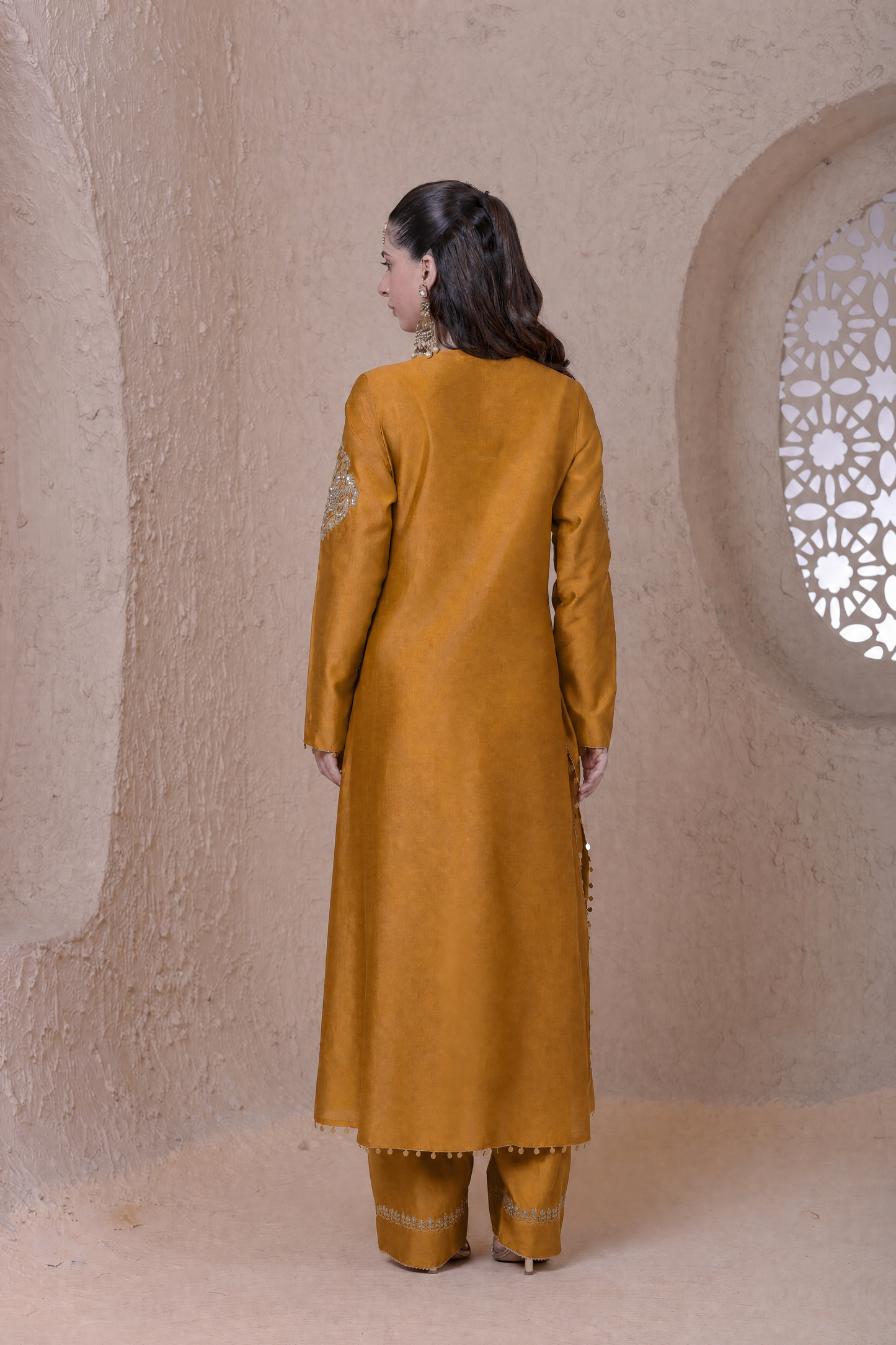 Rangrez  Mustard Heavy Neck Long Kurta Set