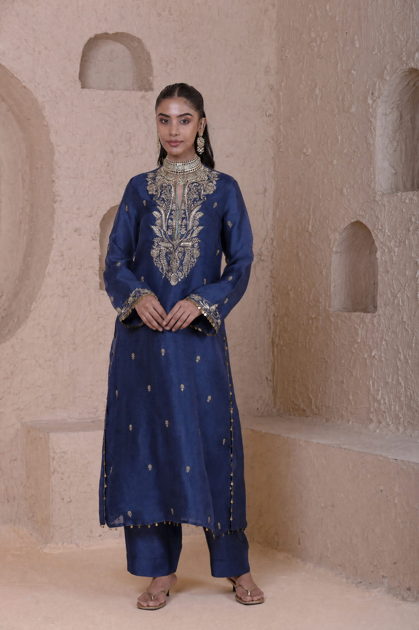 Rangrez  Blue Straight Long Kurta Set