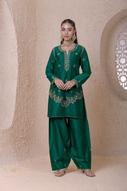 Rangrez  Green Scallop Short Kurta Set