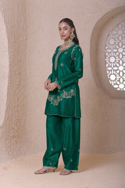Rangrez  Green Scallop Short Kurta Set