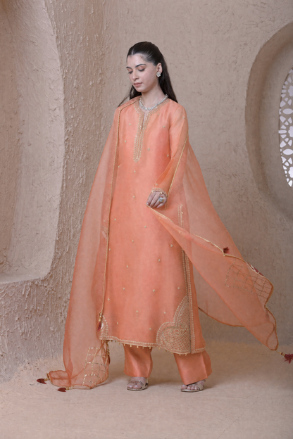 Rangrez Peach Farshi Kurta Set
