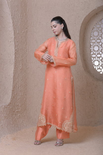 Rangrez Peach Farshi Kurta Set